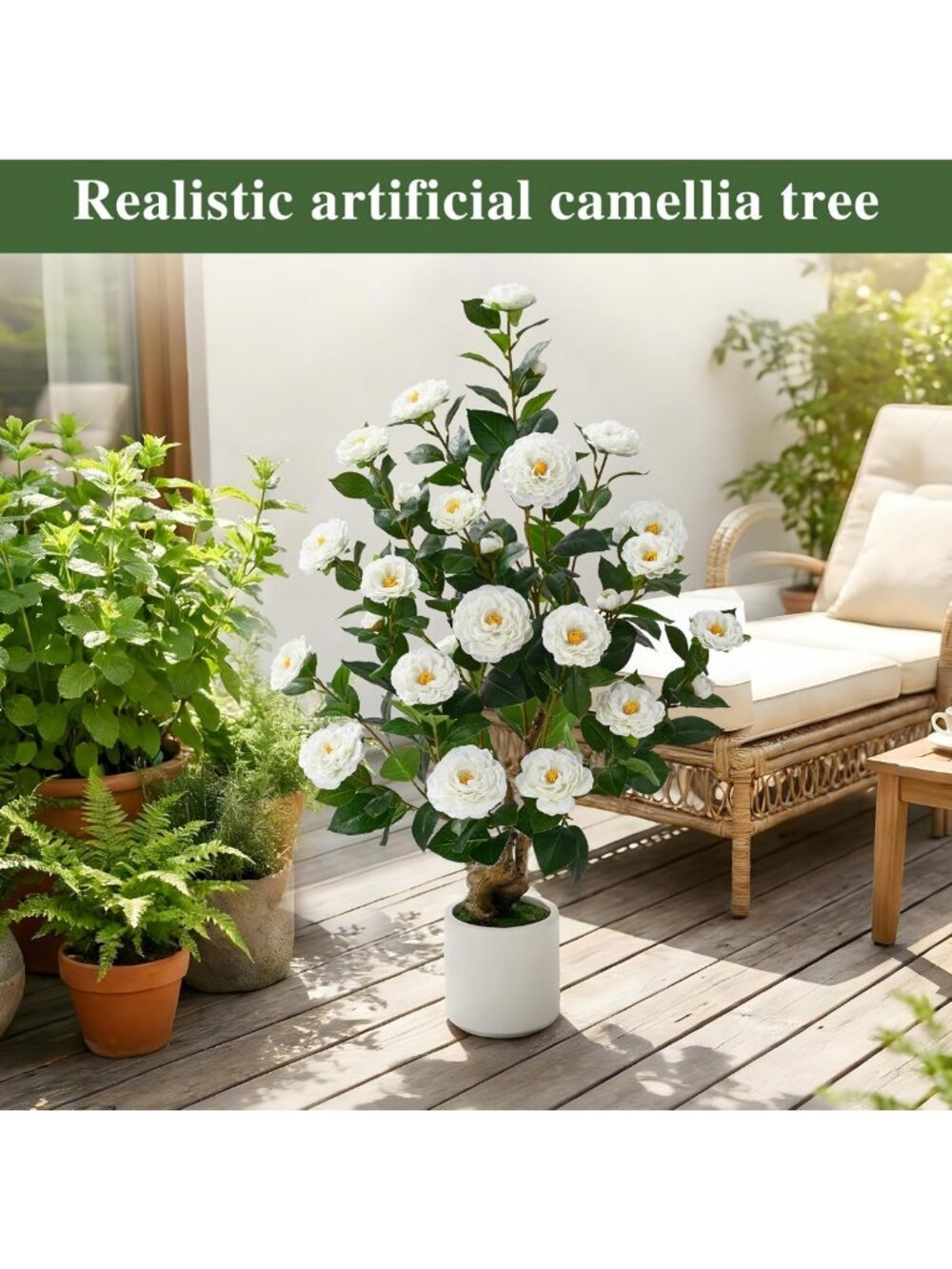 Set of 2 Faux Camellia Trees - 38" Outdoor Artificial Plants for Home Decor - Picture 5 of 7